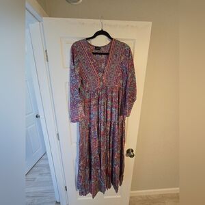 Boho V-Neck Paisley Maxi Dress - Purple Multicolor